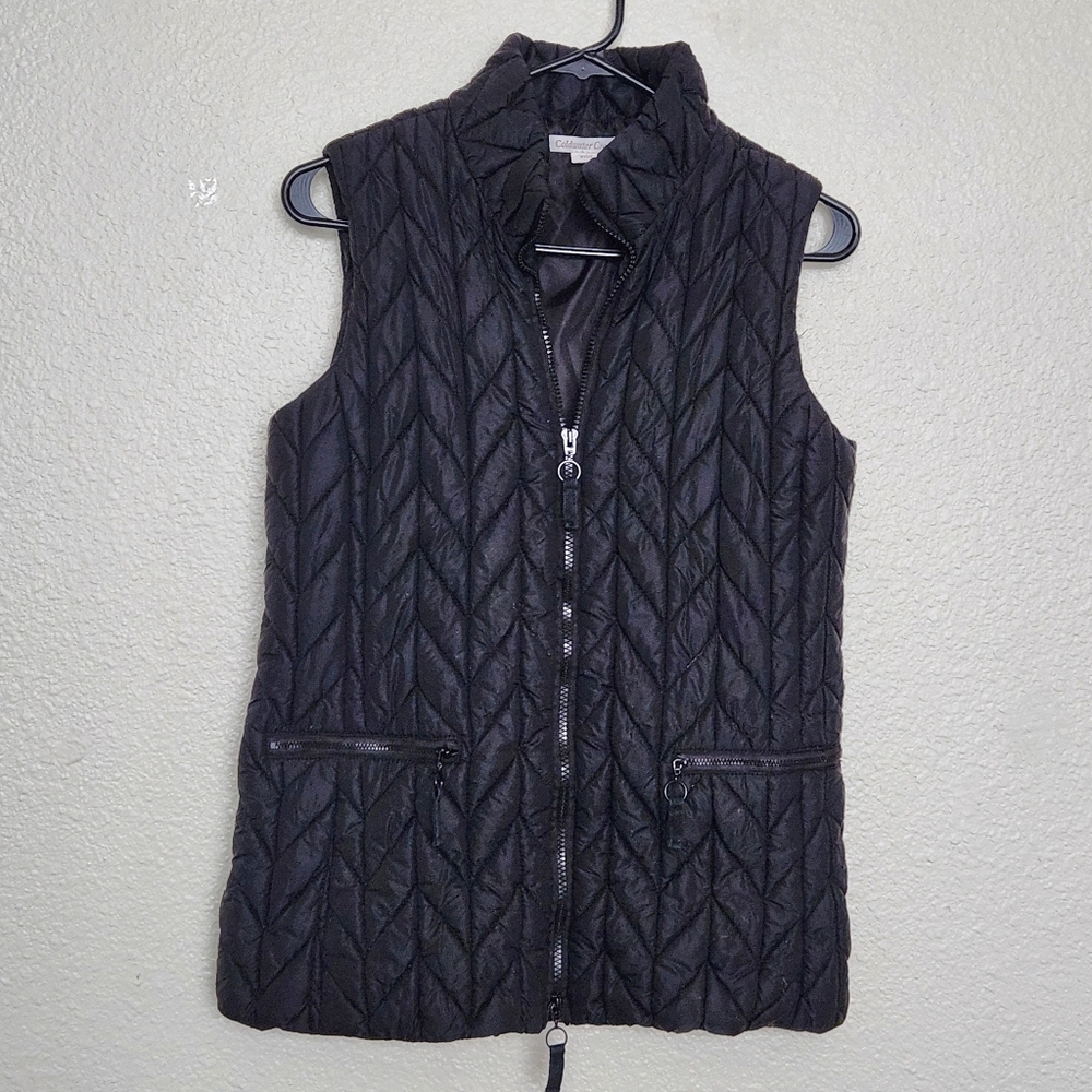 Coldwater Creek Quilted Black Vest Outerwear Full Zip Size XS Winter Wardrobe